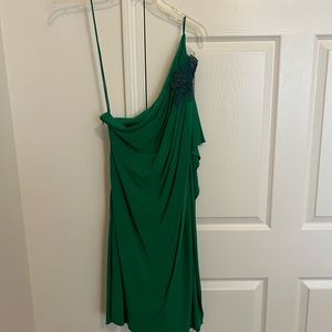 one shoulder green dress